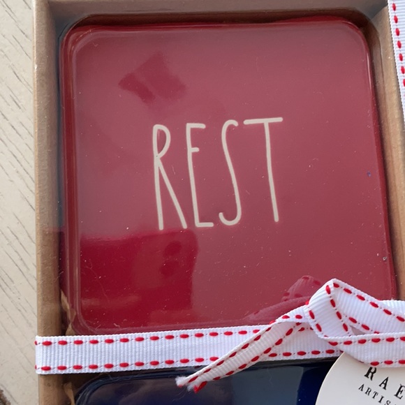 Rae Dunn set of 4 coasters (blue & red) - Picture 3 of 6